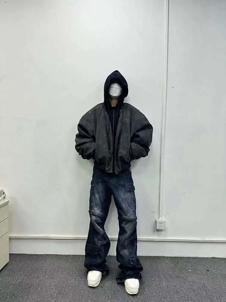 Men's Suede Hoodie Bomber Jacket