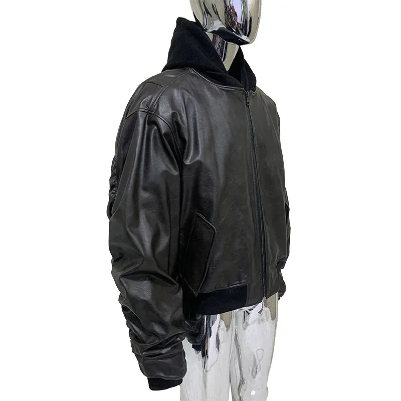 Men's Suede Hoodie Bomber Jacket