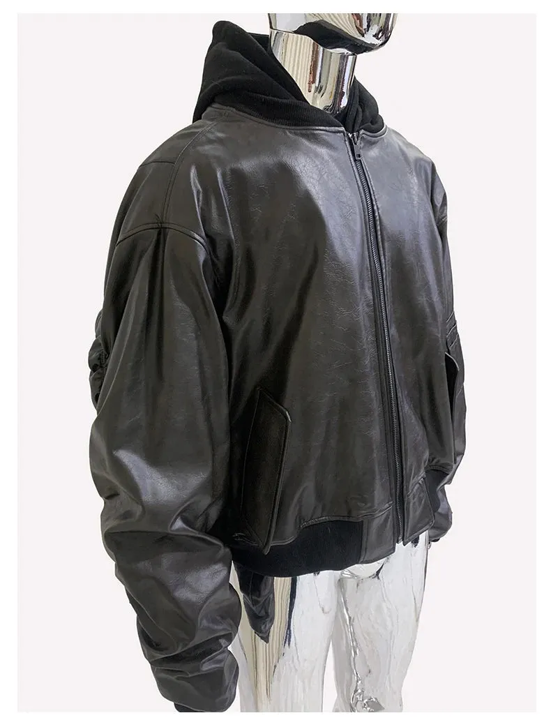 Men's Suede Hoodie Bomber Jacket