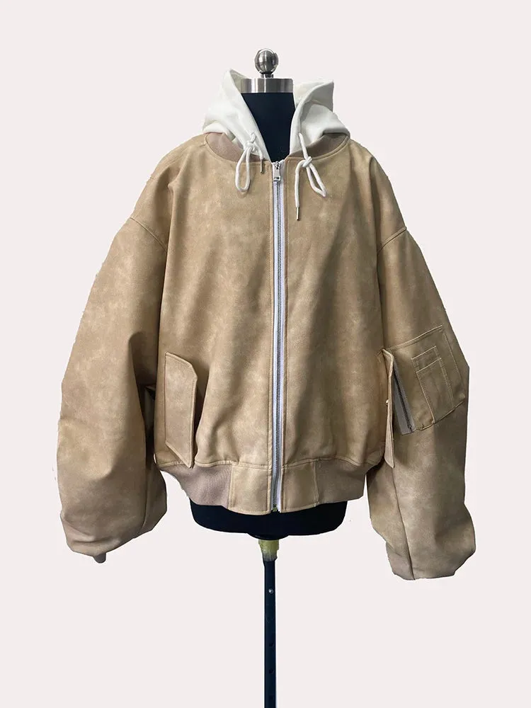 Men's Suede Hoodie Bomber Jacket