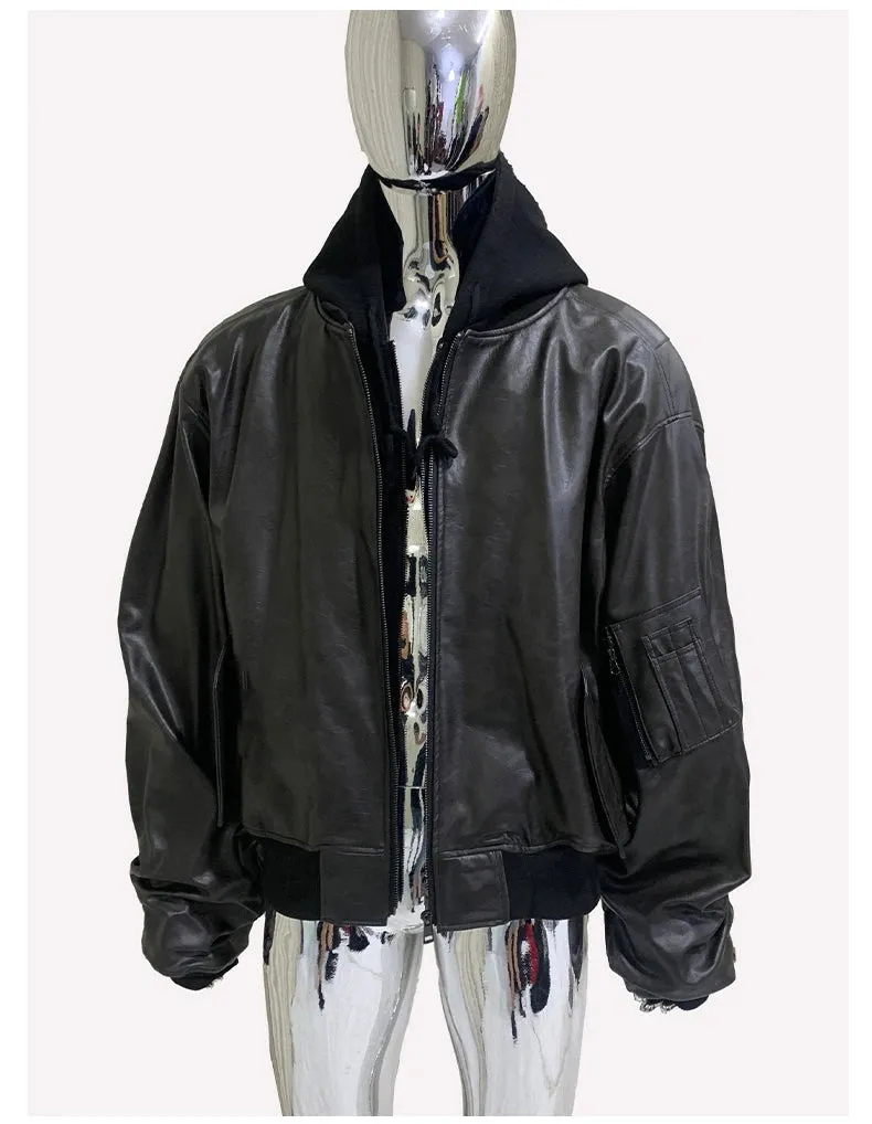 Men's Suede Hoodie Bomber Jacket