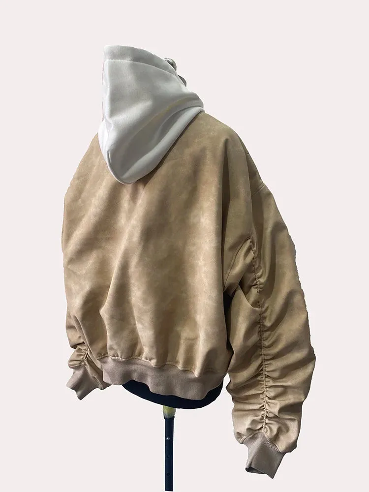 Men's Suede Hoodie Bomber Jacket