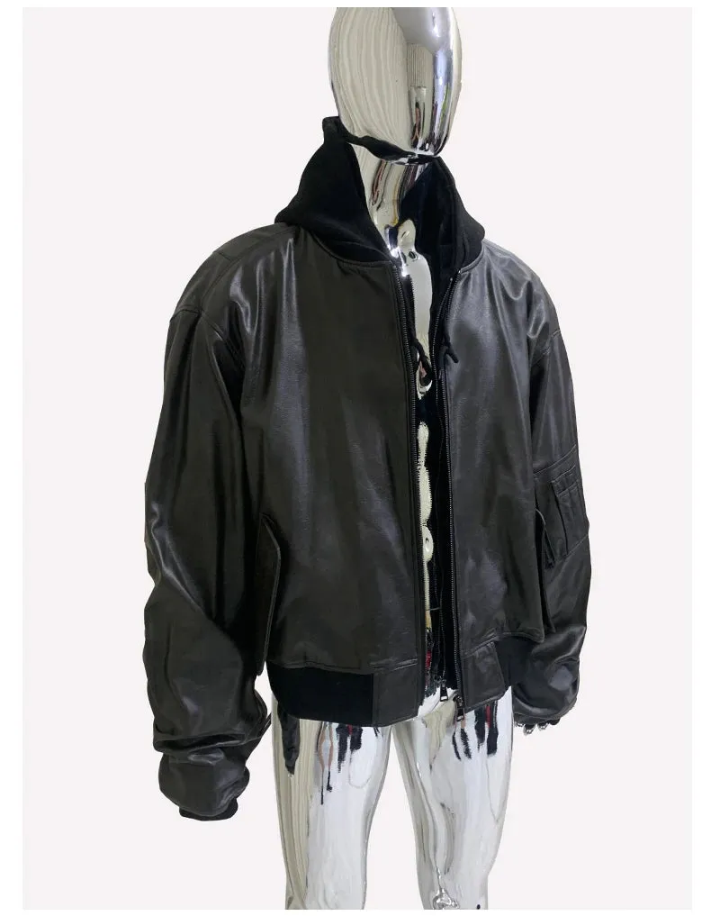 Men's Suede Hoodie Bomber Jacket
