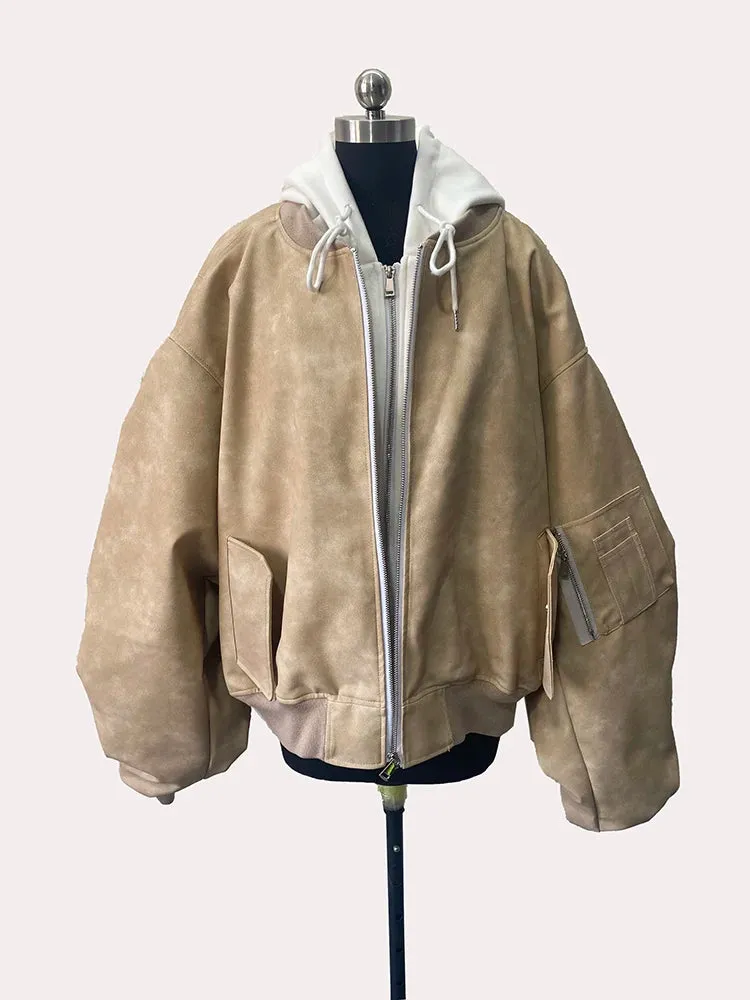 Men's Suede Hoodie Bomber Jacket