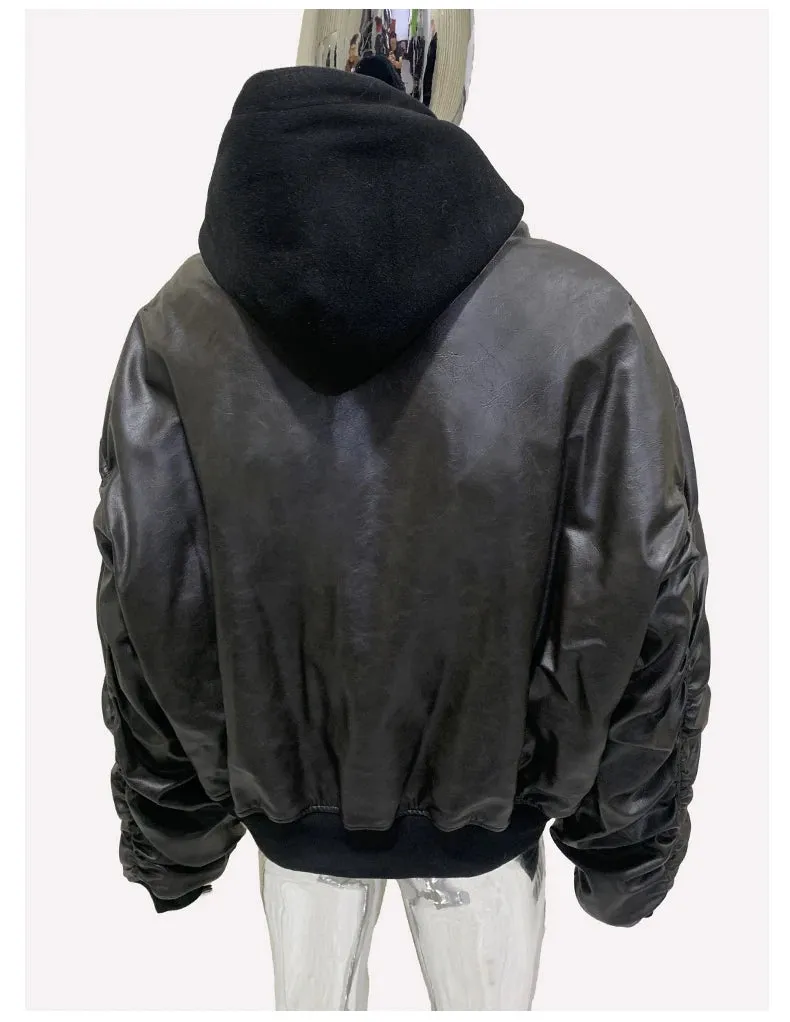 Men's Suede Hoodie Bomber Jacket