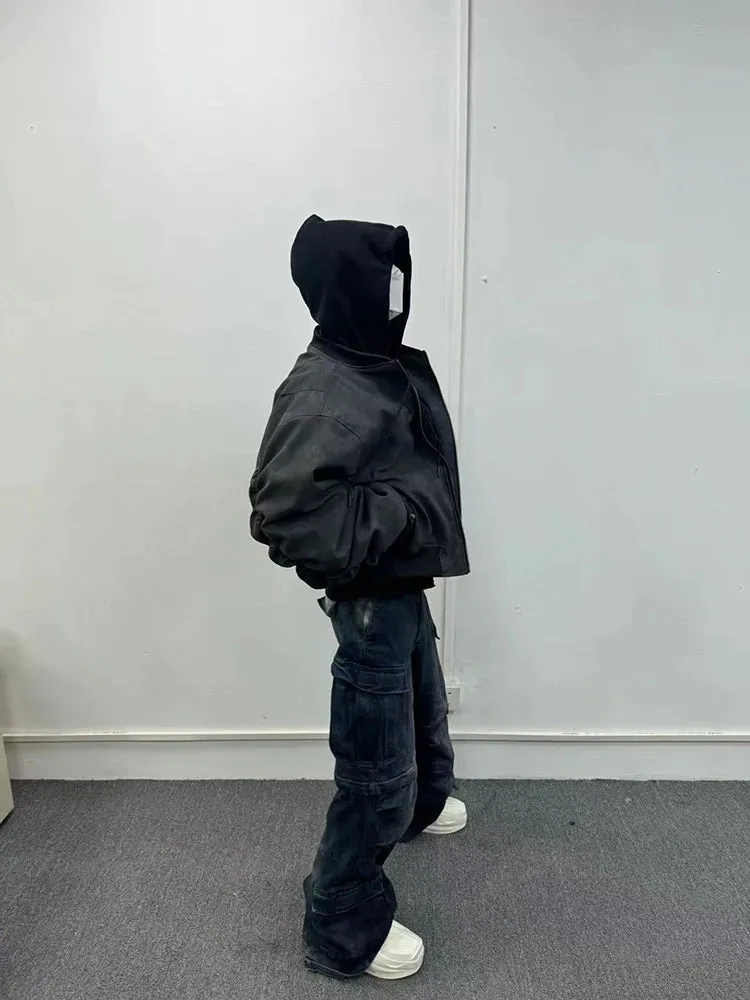 Men's Suede Hoodie Bomber Jacket