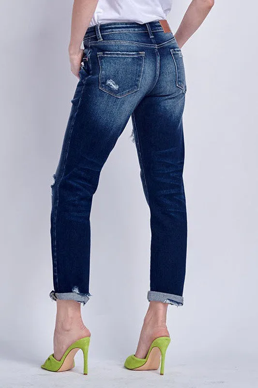 MID RISE STRETCH BOYFRIEND WITH PATCH JEANS