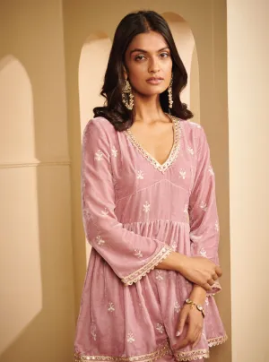 Mulmul Velvet Mysa Lilac Kurta With Mysa Lilac Pant