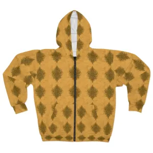 Mustard Unisex Zip Hoodie with Mandala Pattern