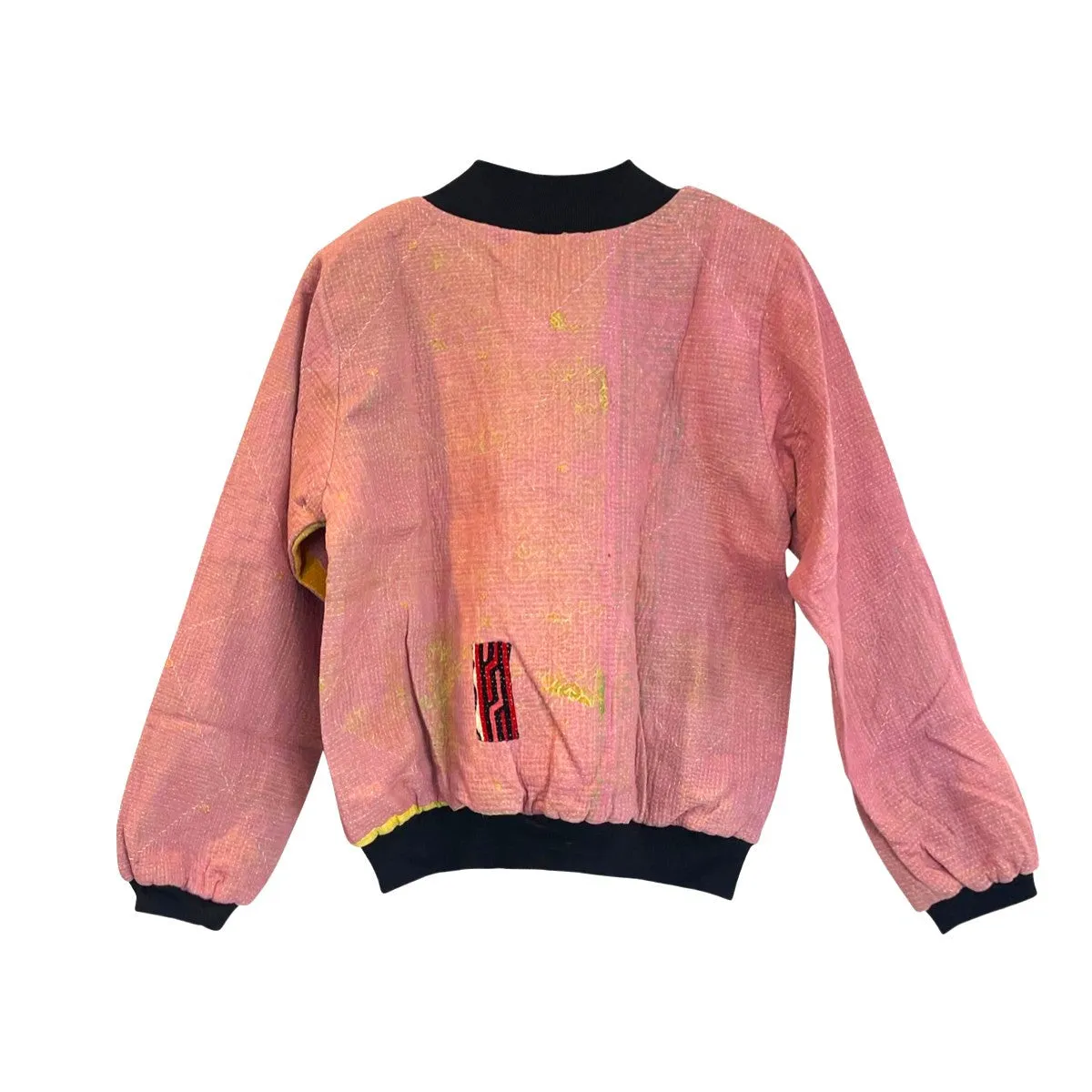 Nadia Bomber Jacket  | Vintage Kantha - Pink & Yellow (M)