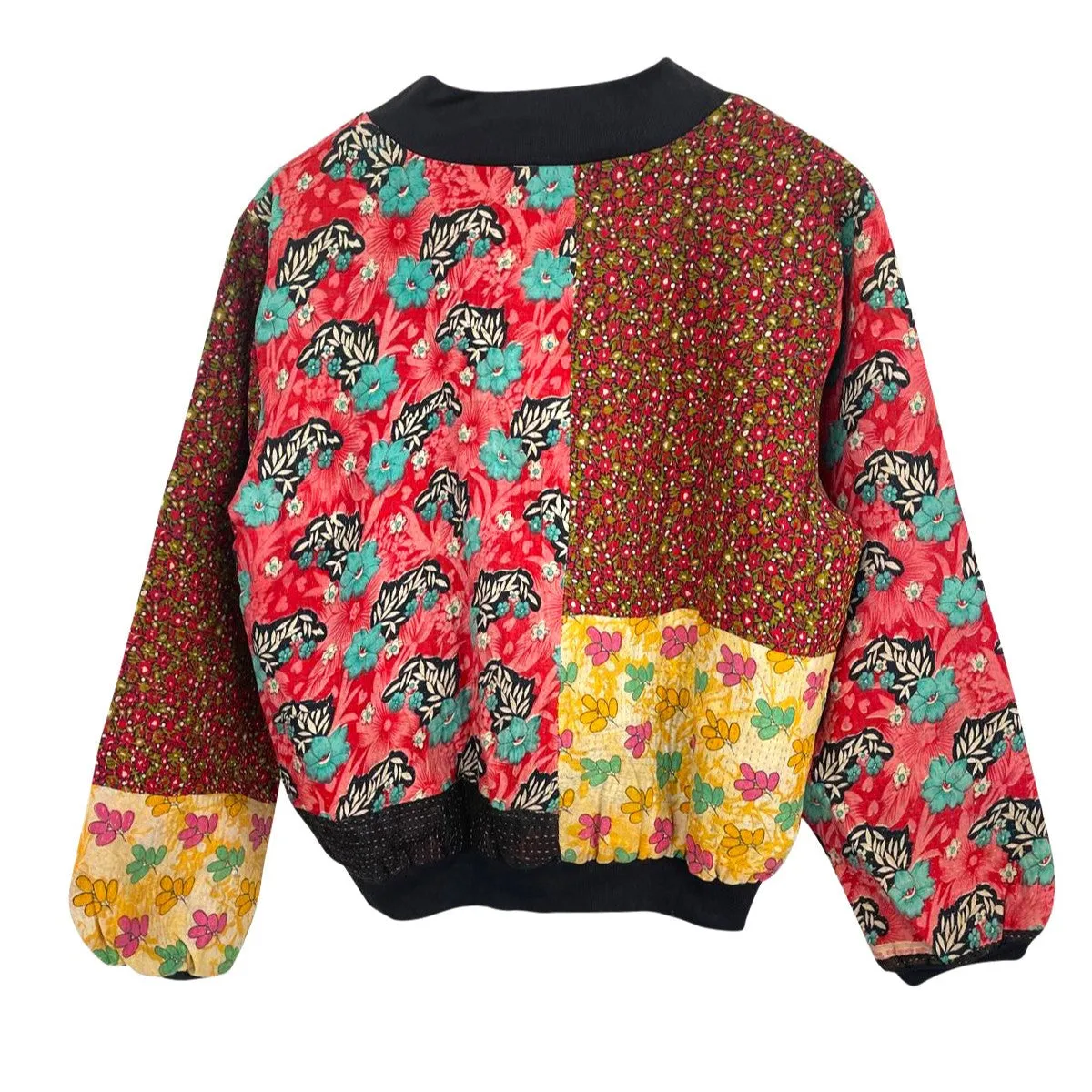 Nadia Bomber Jacket  | Vintage Kantha - Red Floral (XL)