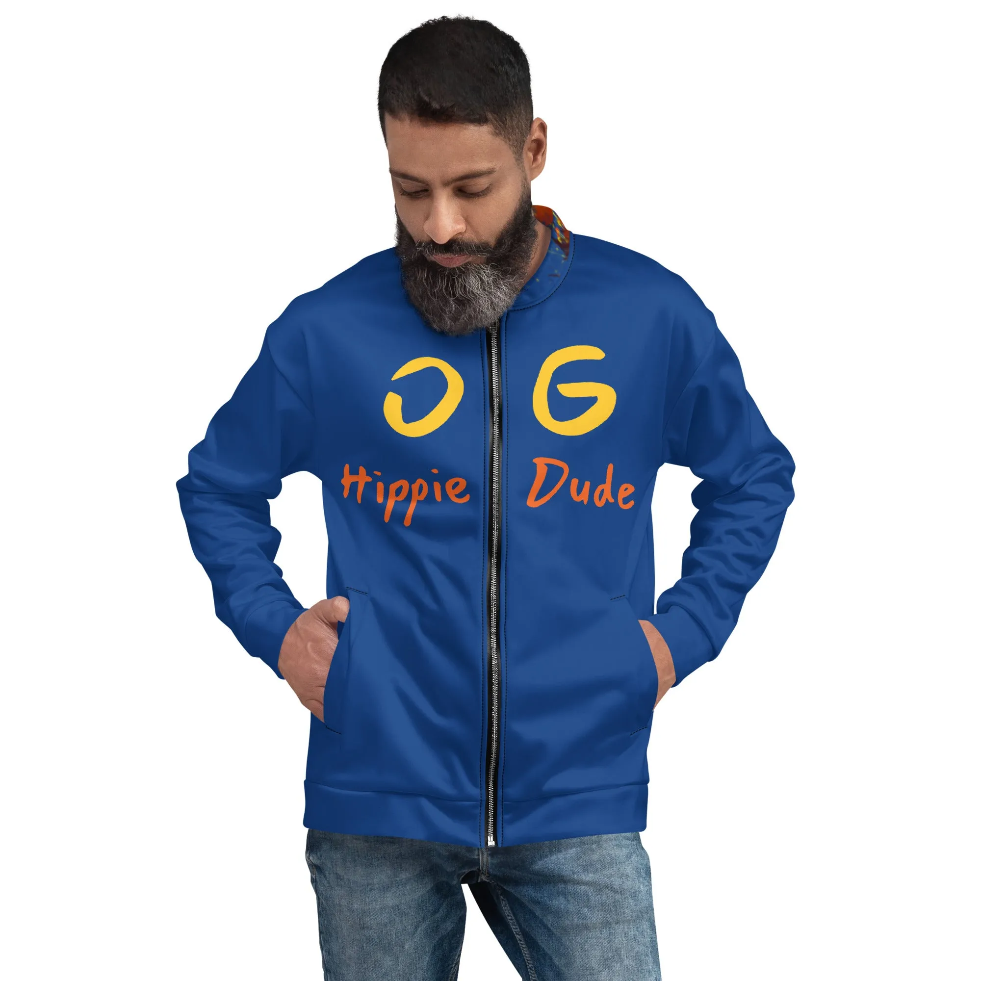 Navy Bomber Jacket - OG Hippie Dude (large Lion on back)