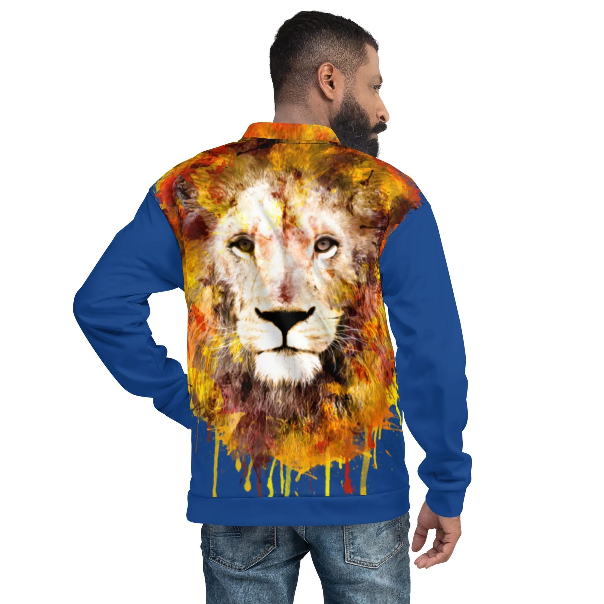 Navy Bomber Jacket - OG Hippie Dude (large Lion on back)