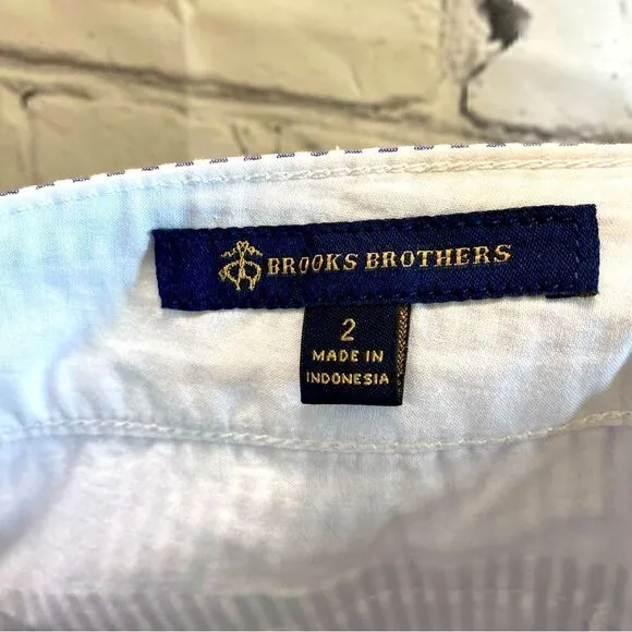NEW! Brooks Brothers Cotton Seersucker Pleated Shorts Blue White Stripe Size 2