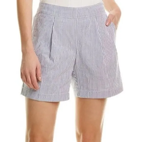 NEW! Brooks Brothers Cotton Seersucker Pleated Shorts Blue White Stripe Size 2