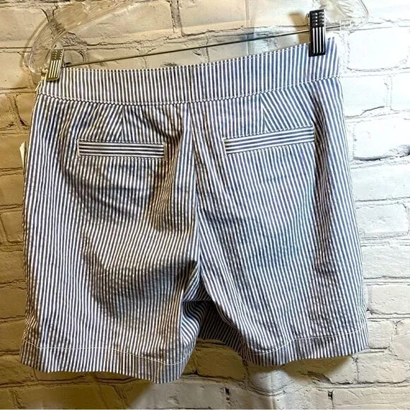 NEW! Brooks Brothers Cotton Seersucker Pleated Shorts Blue White Stripe Size 2