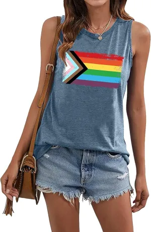 New Pride Tank Top for Women LGBT Love Rainbow Pattern Shirt Sz XL