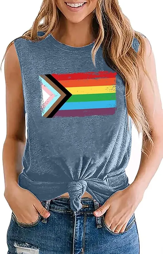 New Pride Tank Top for Women LGBT Love Rainbow Pattern Shirt Sz XL