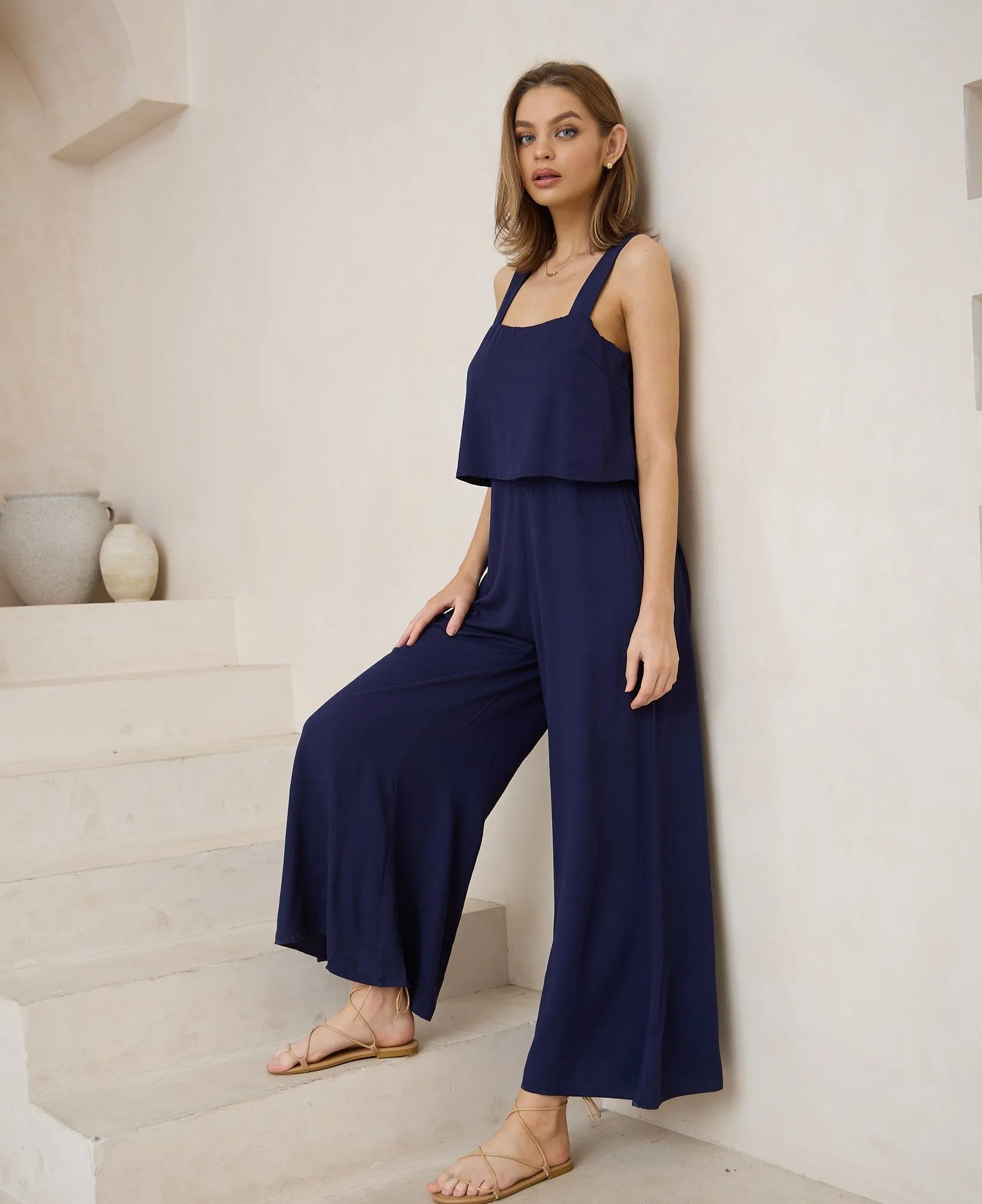 Nina Tank Pant Set - Navy
