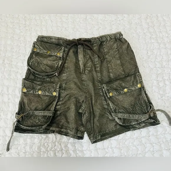 NWOT Free People Moon Bay Utility Parachute Shorts Womens XS Washed Army Green