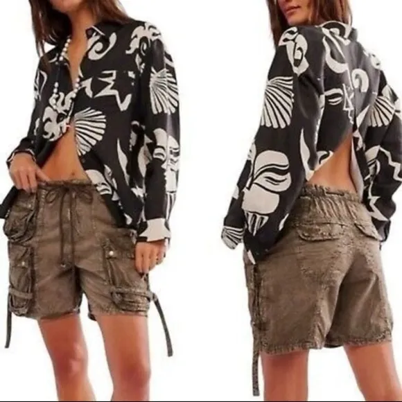 NWOT Free People Moon Bay Utility Parachute Shorts Womens XS Washed Army Green