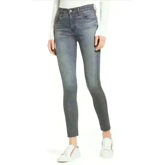 NWT AG &quot;The Farrah&quot; High Waist Skinny Raw Hem Jeans in Gray Pearl