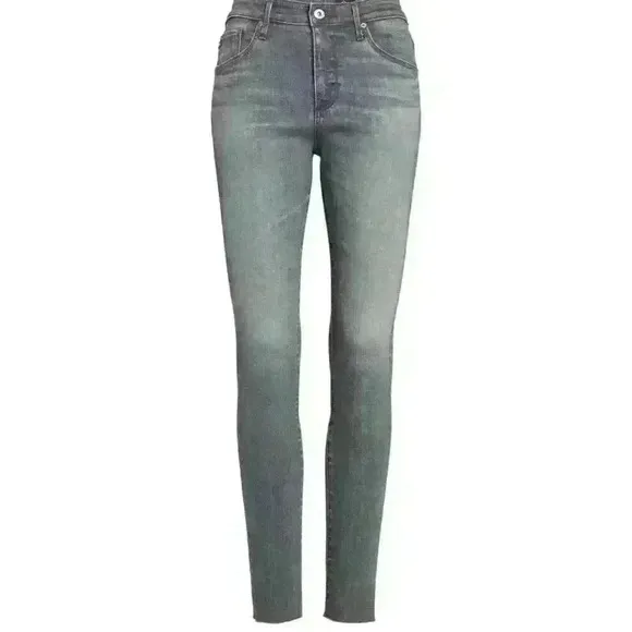 NWT AG &quot;The Farrah&quot; High Waist Skinny Raw Hem Jeans in Gray Pearl