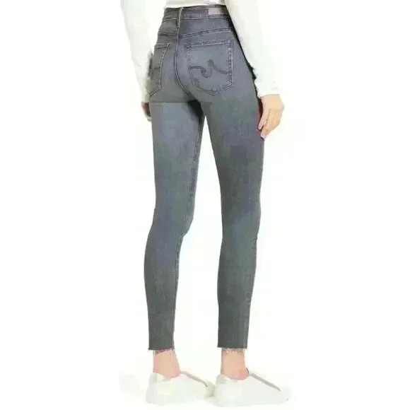 NWT AG &quot;The Farrah&quot; High Waist Skinny Raw Hem Jeans in Gray Pearl