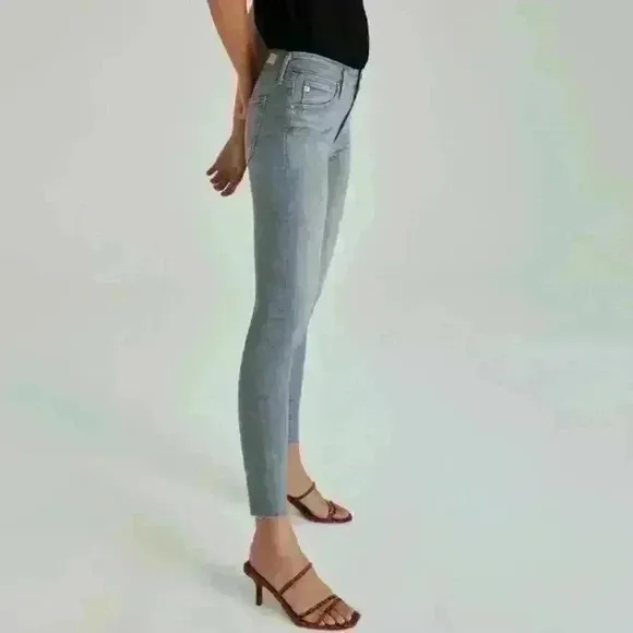 NWT AG &quot;The Farrah&quot; High Waist Skinny Raw Hem Jeans in Gray Pearl