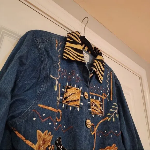 NWT Earth Sea &amp; Sky vintage 100% cotton animal print denim jacket