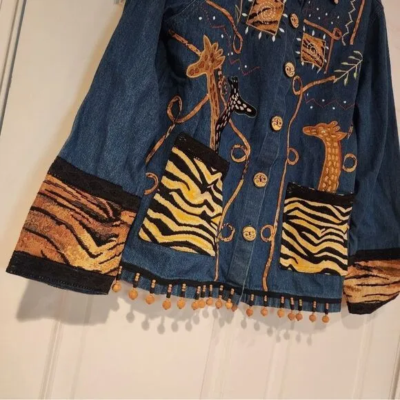 NWT Earth Sea &amp; Sky vintage 100% cotton animal print denim jacket