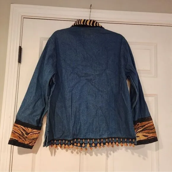 NWT Earth Sea &amp; Sky vintage 100% cotton animal print denim jacket