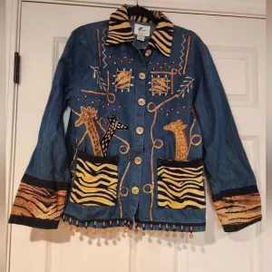 NWT Earth Sea &amp; Sky vintage 100% cotton animal print denim jacket