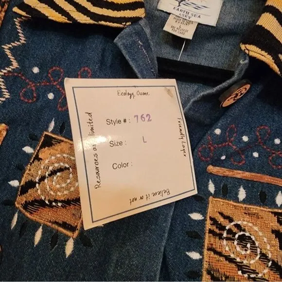 NWT Earth Sea &amp; Sky vintage 100% cotton animal print denim jacket