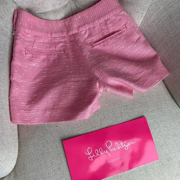 NWT Lilly Pulitzer Sloane Short Sparkle Pink Swirly Boucle Tweed Size 00