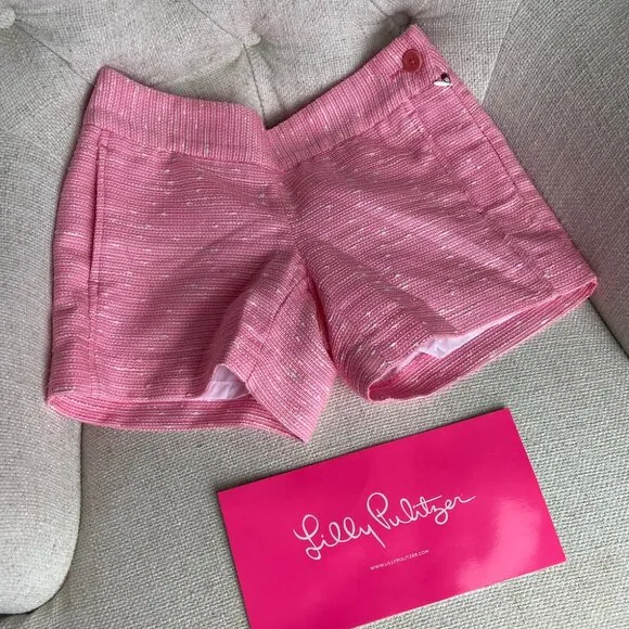 NWT Lilly Pulitzer Sloane Short Sparkle Pink Swirly Boucle Tweed Size 00