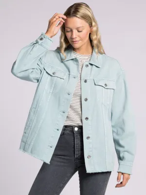 Opal Button Down Denim Jean Jacket w/Unfinished Hem J2093