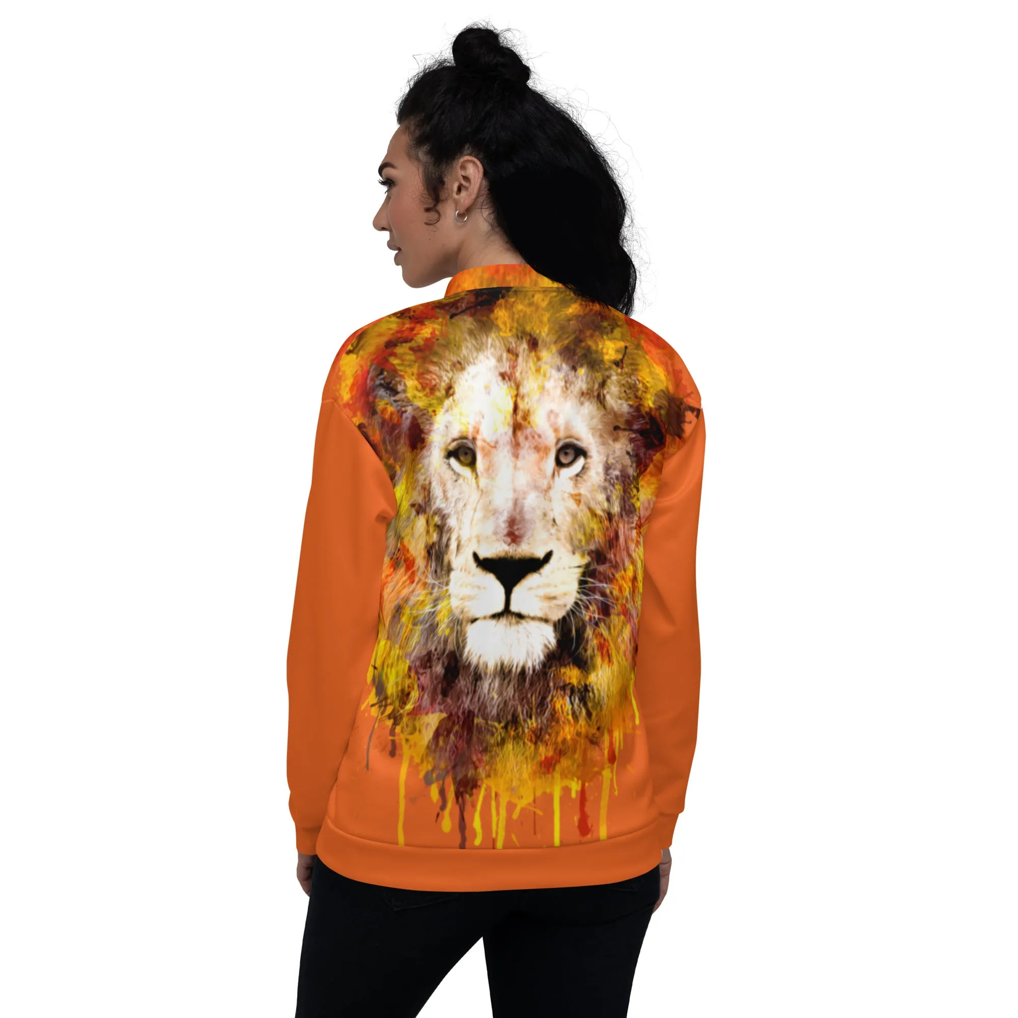Orange Bomber Jacket - OG Hippie Chick (large Lion on back)