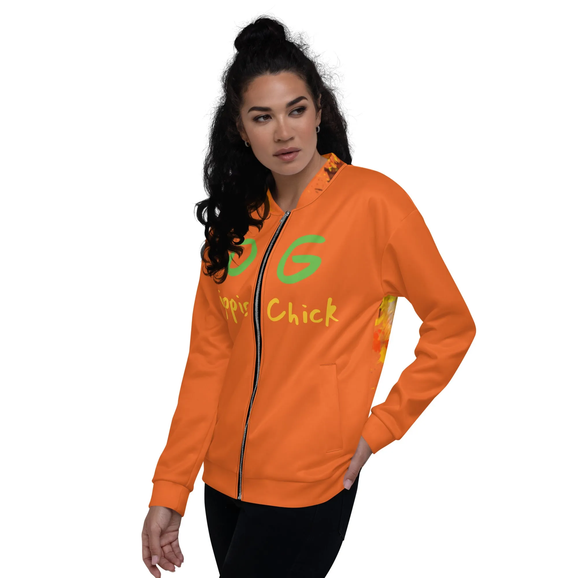Orange Bomber Jacket - OG Hippie Chick (large Lion on back)