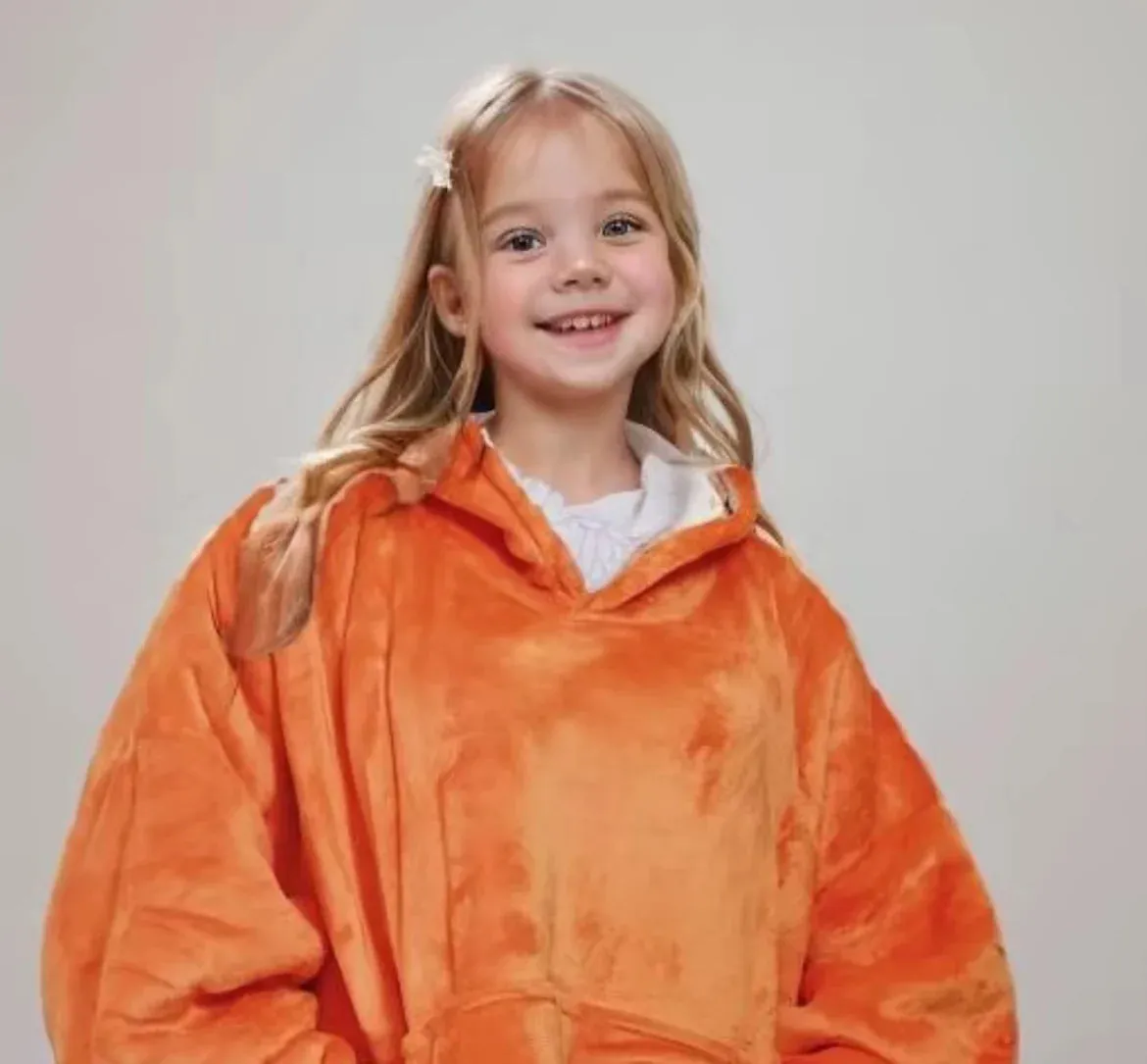 Orange Kids Hooded Blanket