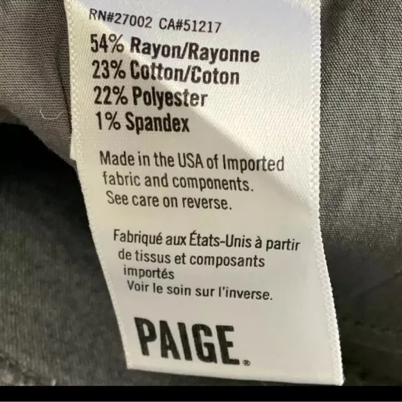 Paige Granite Grey Skinny Ankle Zip Jeans 26