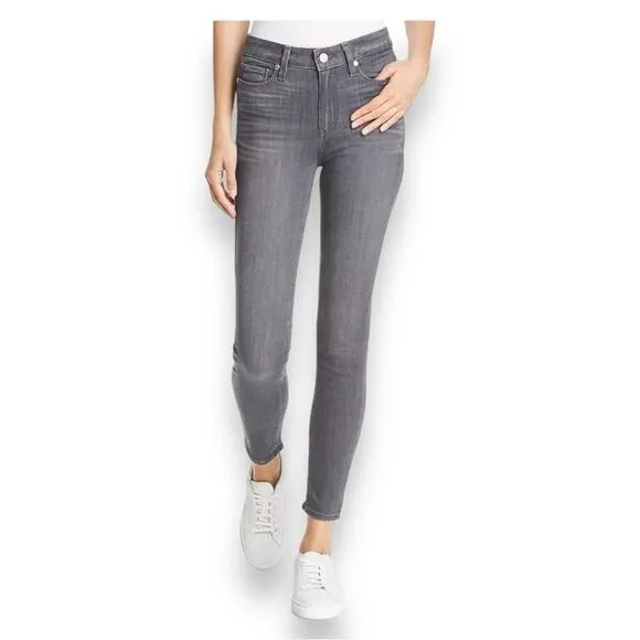 Paige - Hoxton High Rise Ankle Skinny Jeans in Gray Peaks