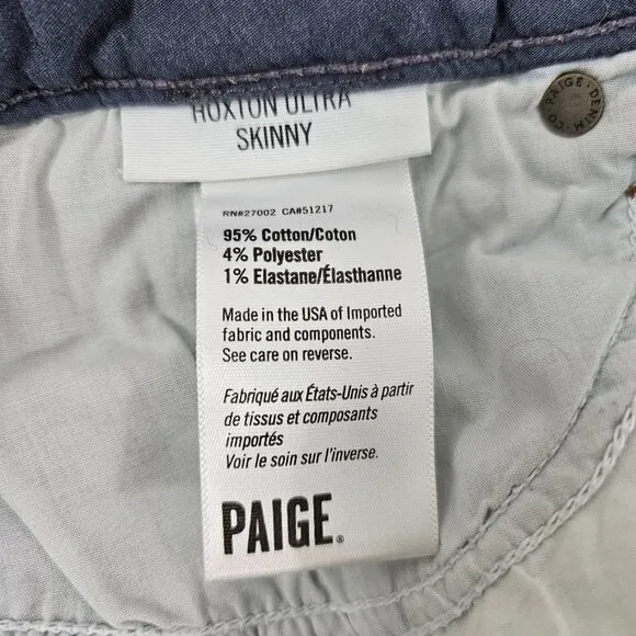 Paige Hoxton Ultra Skinny Women’s Distressed Ripped Mid Rise Blue Jeans Size 30