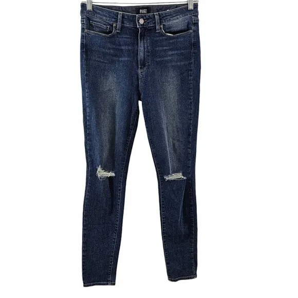 Paige Hoxton Ultra Skinny Women’s Distressed Ripped Mid Rise Blue Jeans Size 30