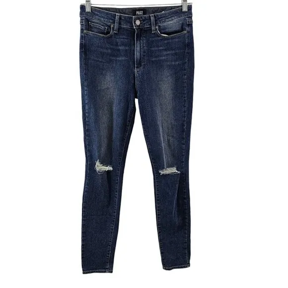 Paige Hoxton Ultra Skinny Women’s Distressed Ripped Mid Rise Blue Jeans Size 30