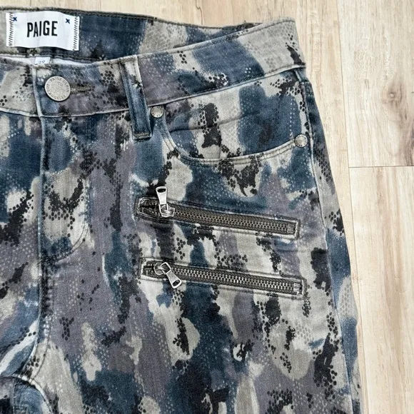 Paige Jeans Madagascar Edgemont Ultra Zip Skinny Jeans CAMO PRINT 29 blue green