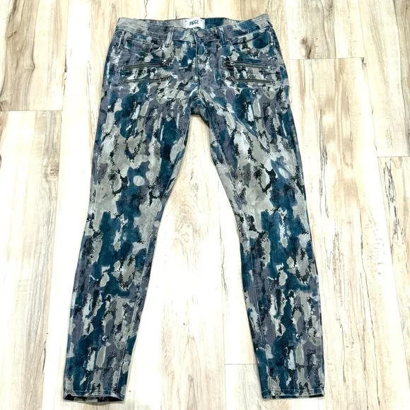 Paige Jeans Madagascar Edgemont Ultra Zip Skinny Jeans CAMO PRINT 29 blue green