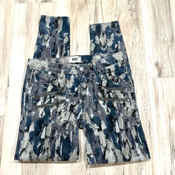 Paige Jeans Madagascar Edgemont Ultra Zip Skinny Jeans CAMO PRINT 29 blue green