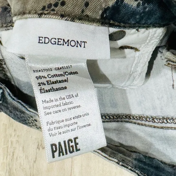 Paige Jeans Madagascar Edgemont Ultra Zip Skinny Jeans CAMO PRINT 29 blue green