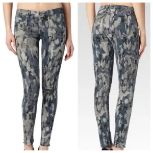 Paige Jeans Madagascar Edgemont Ultra Zip Skinny Jeans CAMO PRINT 29 blue green